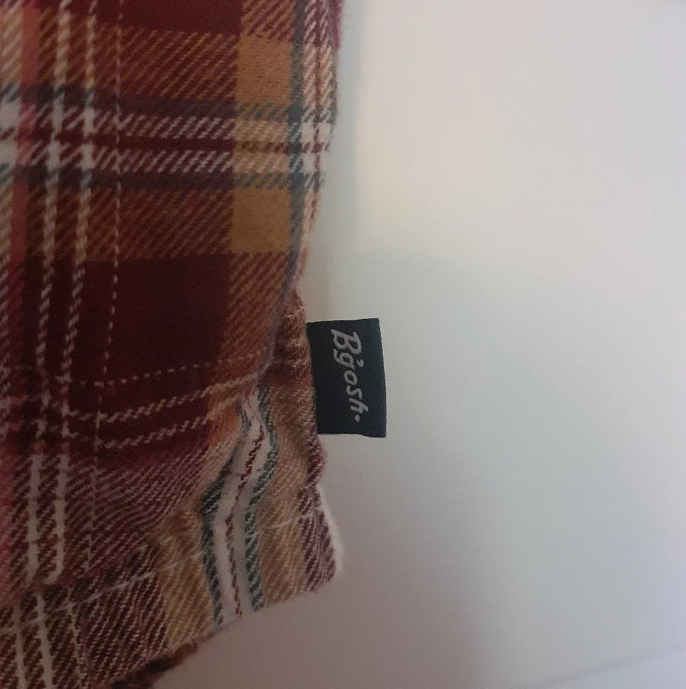 OshKosh B'gosh Red and Brown Plaid Baby Bodysuit Collar Wood Buttons 24 Months